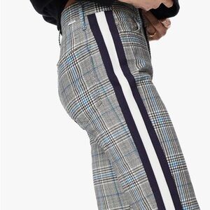 MOTHER Plaid Ankle Pants with Blue and White Stripes